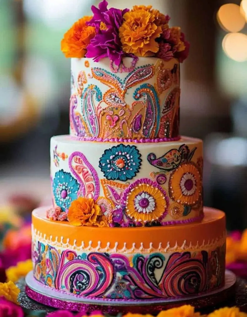 bolo de casamento colorido de mandala
