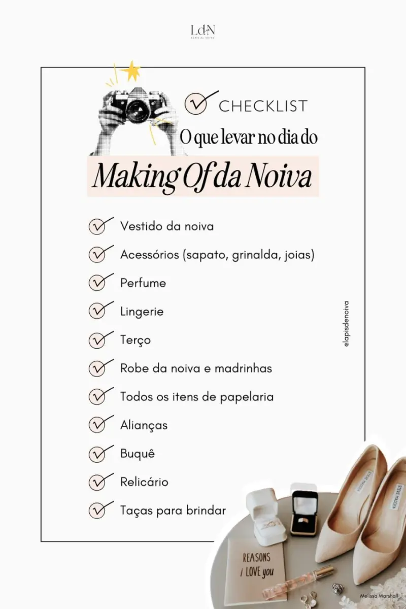 checklist do que levar no Making of da noiva