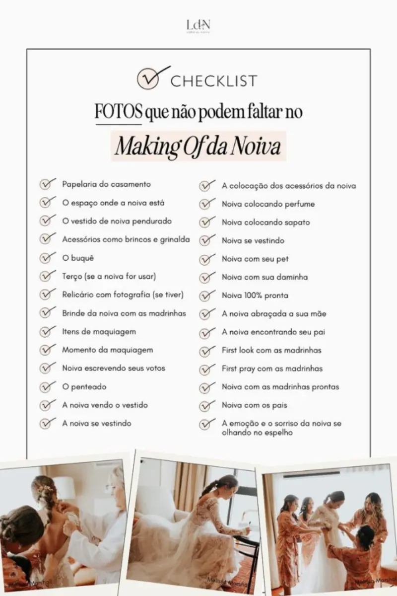 checklist fotos do making of da noiva