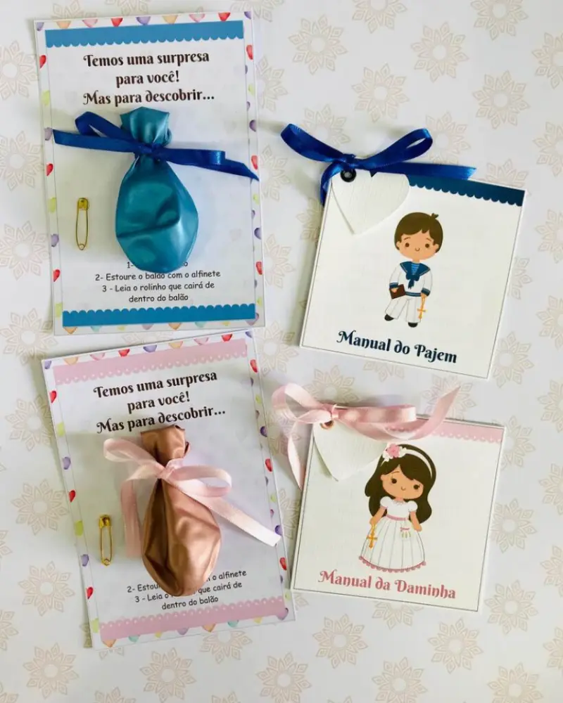 convite daminha e pajem criativo com bal&atilde;o