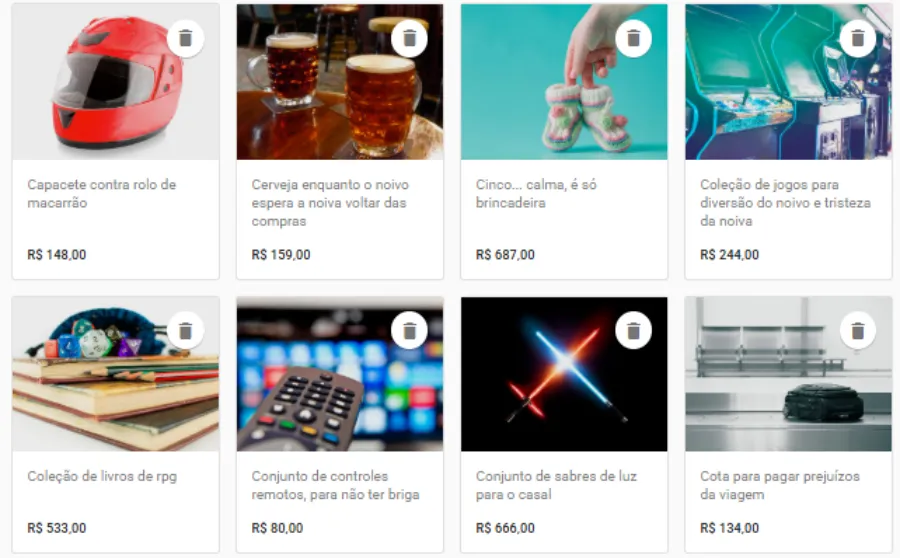 Site com lista de presente de casamento engraçada