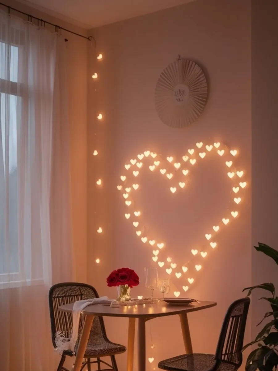 sala com decoração romantica para comemorar as bodas de namoro