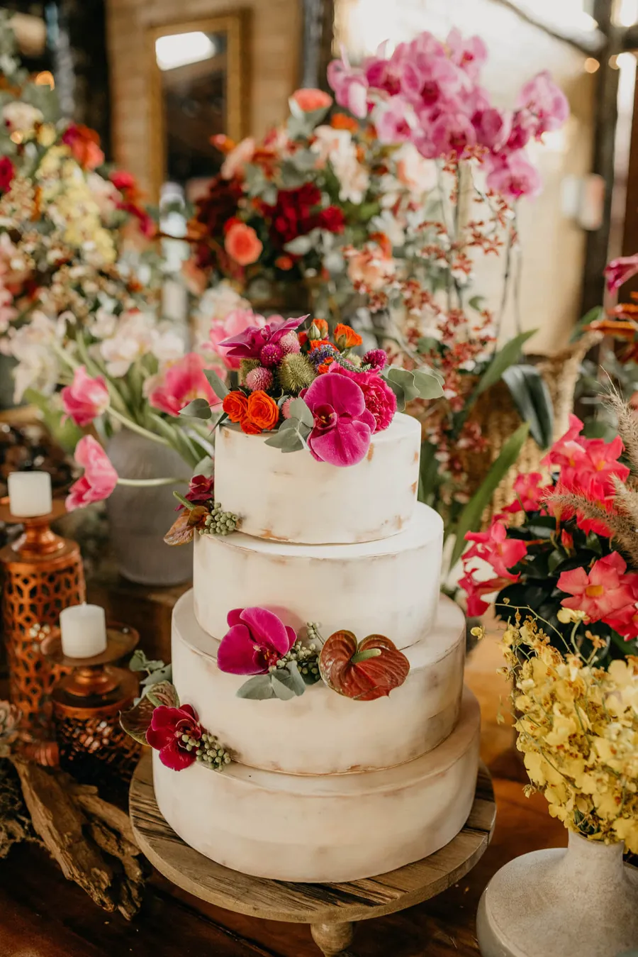 topo de bolo de casamento rosa