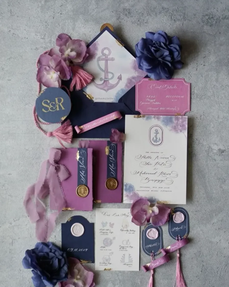 convite e papelaria rosa e azul