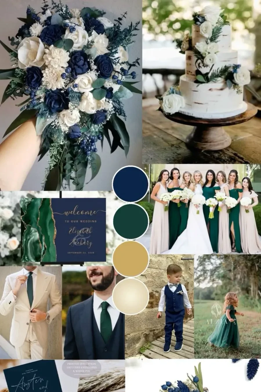 paleta de casamento verde petroleo e dourada