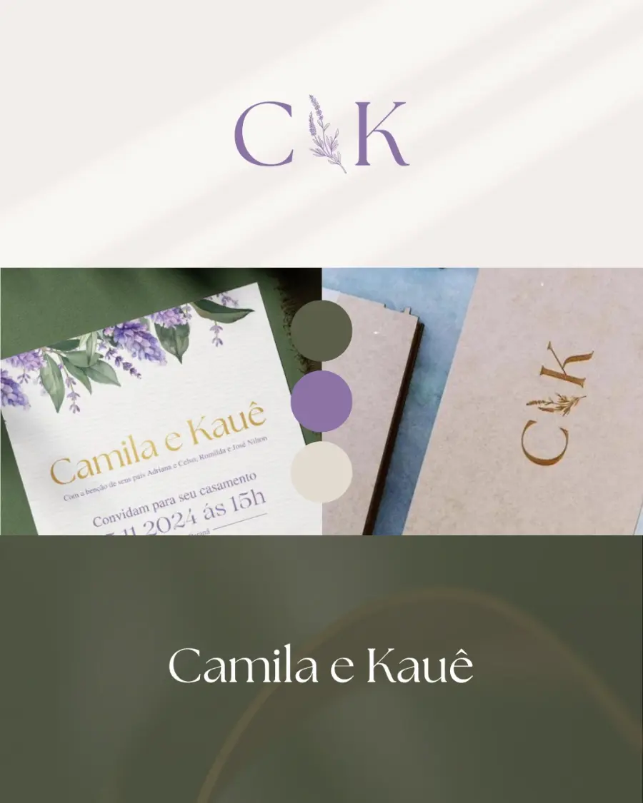 Logotipo de casamento personalizado com iniciais C e K em lilás.