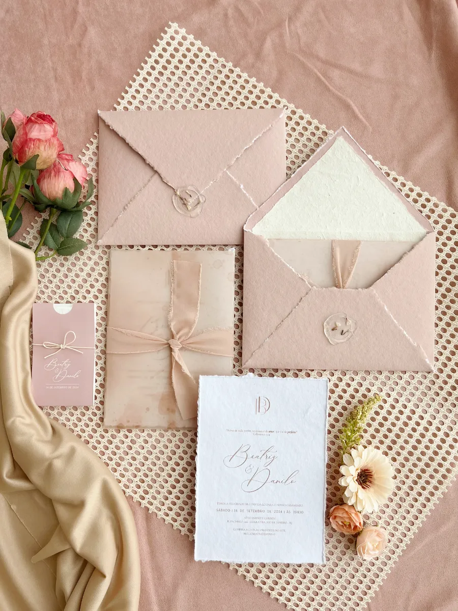 convite de casamento rosa