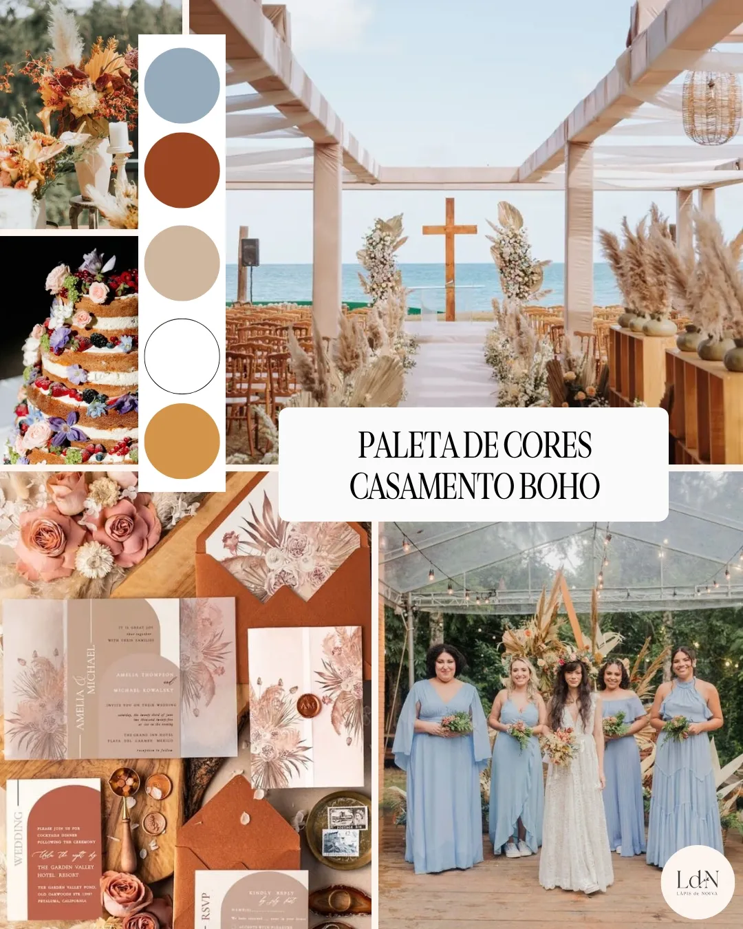 paleta de cores de casamento boho