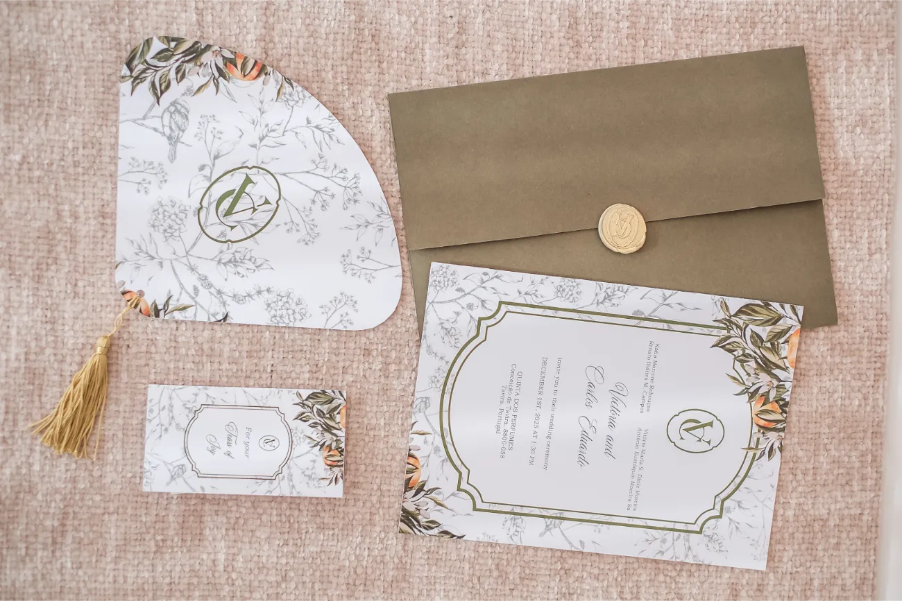 papelaria de casamento verde