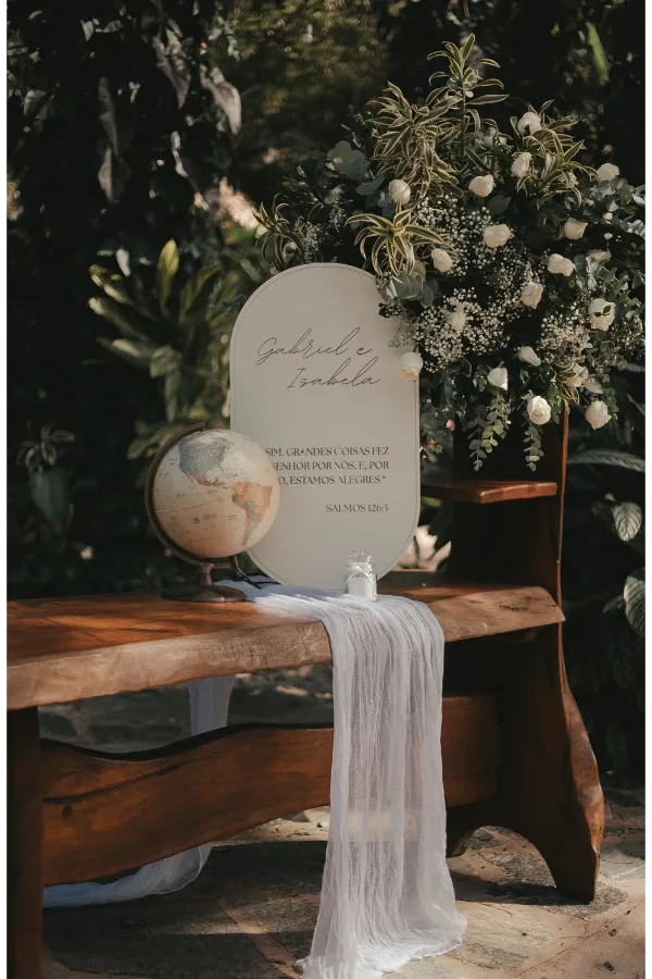 mesa com placa e globo