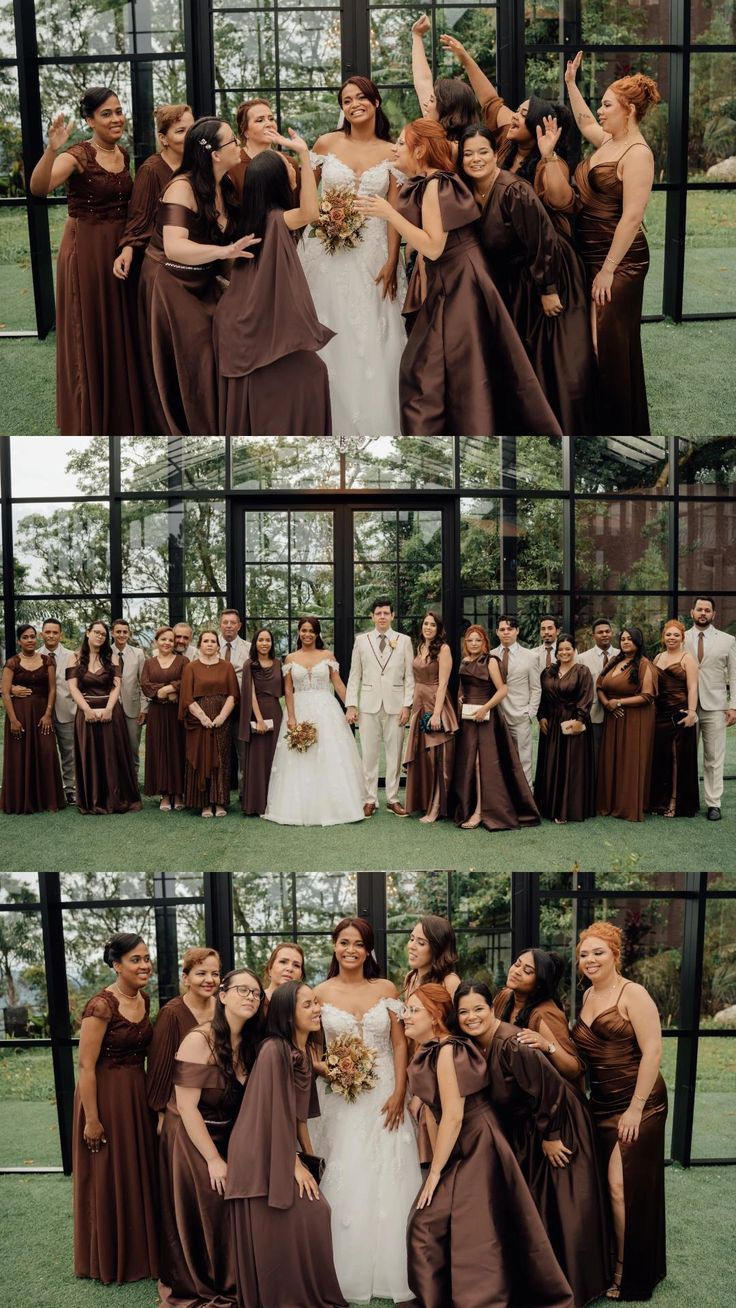noiva ao lado de madrinhas de marrom