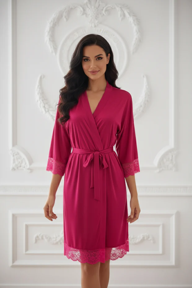 noiva com robe rosa
