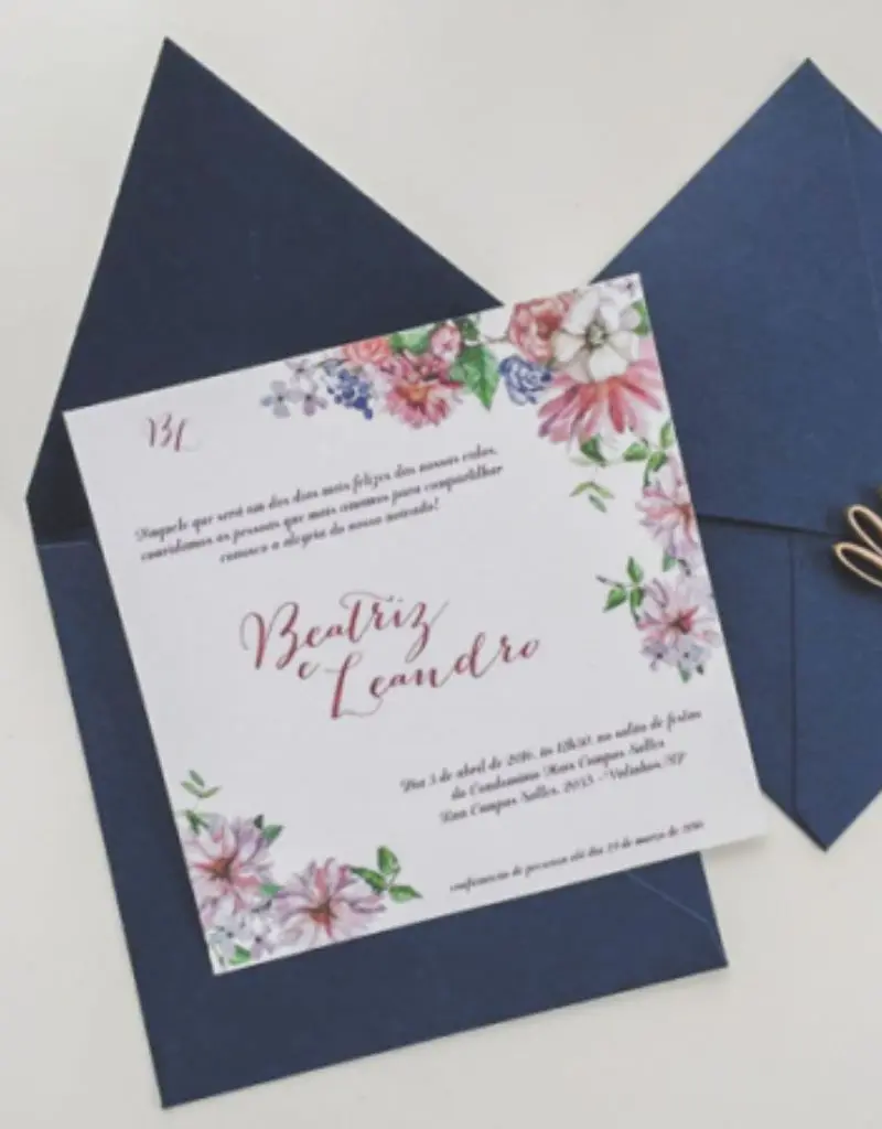  convite para noivado com envelope azul