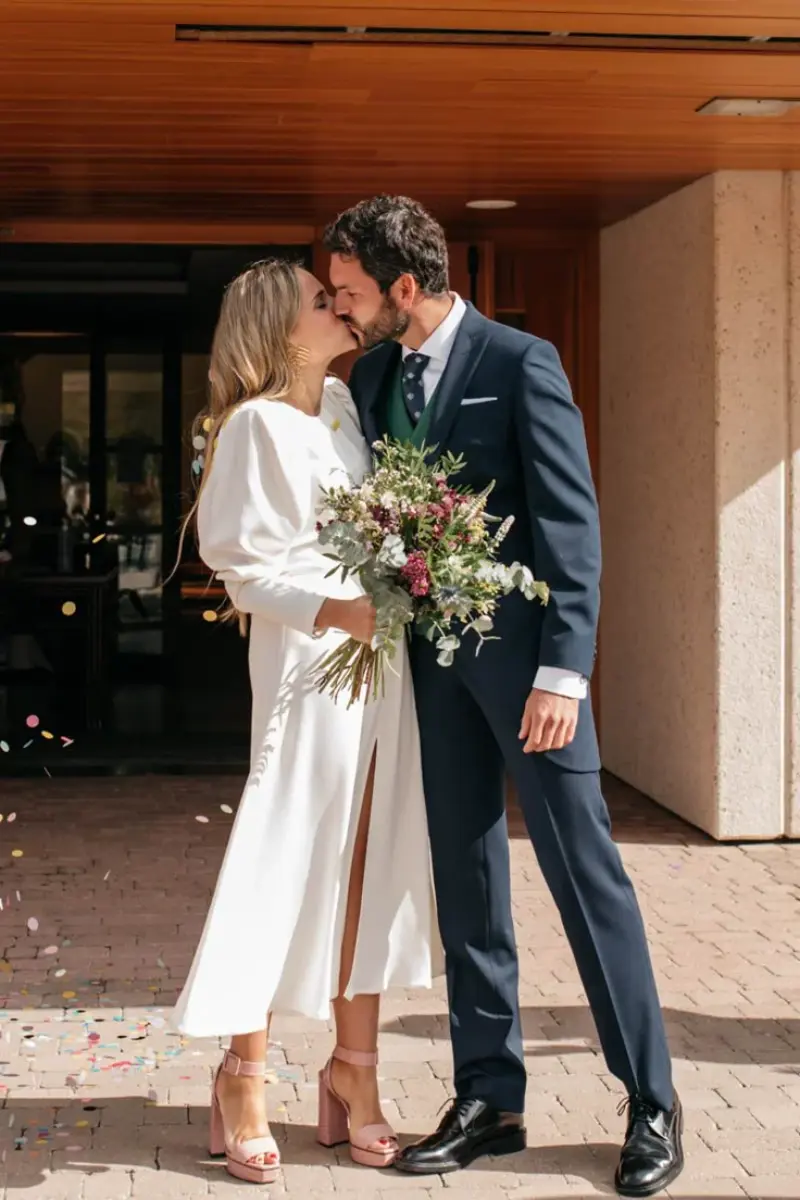 sa&iacute;da dos noivos em casamento civil