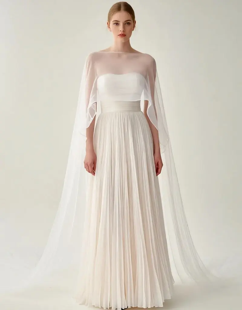 vestido de noiva com capa de chiffon