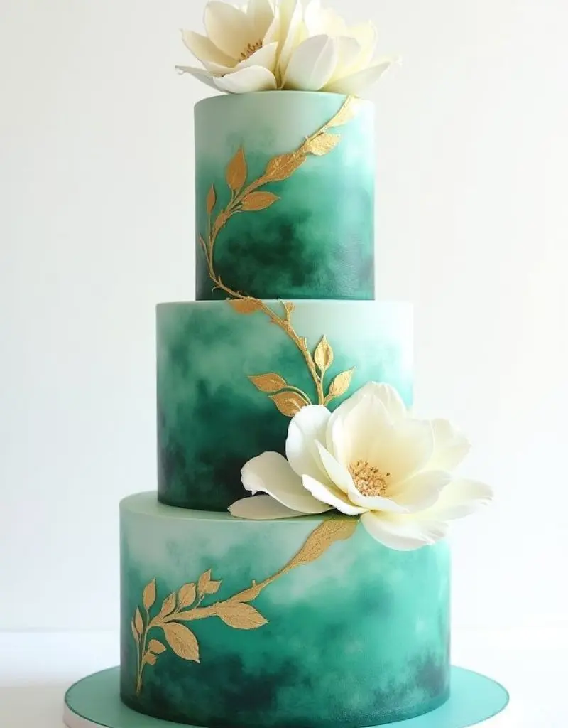 bolo de casamento verde e esmeralda