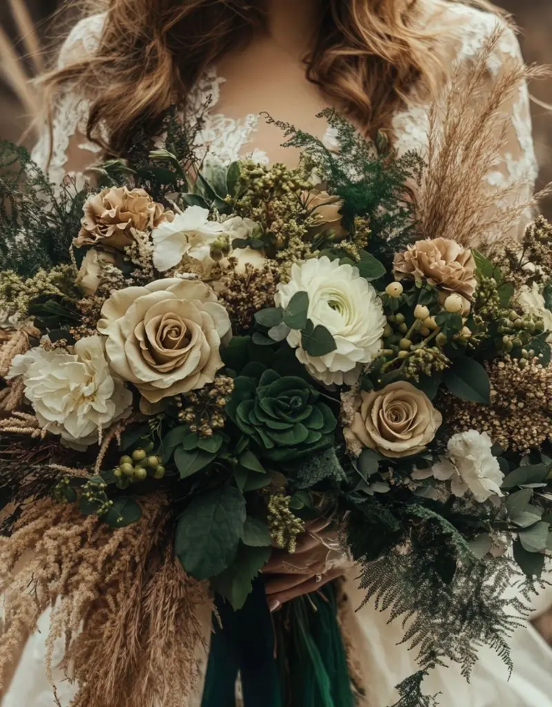 buque verde esmeralda com folhas secas