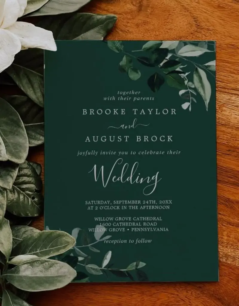 convite de casamento verde esmeralda
