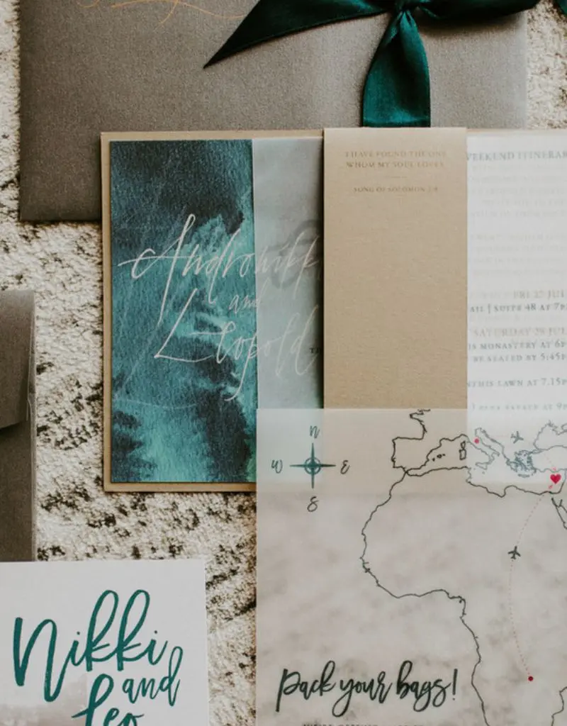 convite de casamento verde esmeralda