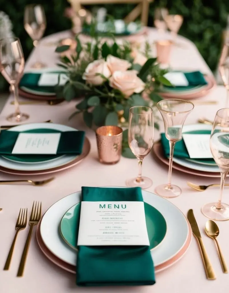 decora&ccedil;&atilde;o de casamento rosa e verde esmeralda