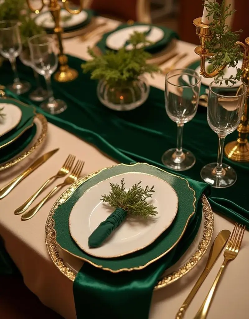 mesa posta de casamento verde esmeralda