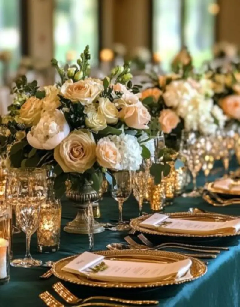 mesa verde esmeralda e dourada