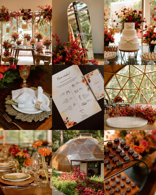 colagens de fotos de casamento rom&acirc;ntico rosa e laranja