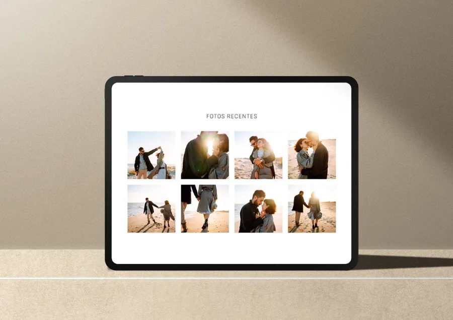 tablet com site de casamento com galeria de imagens