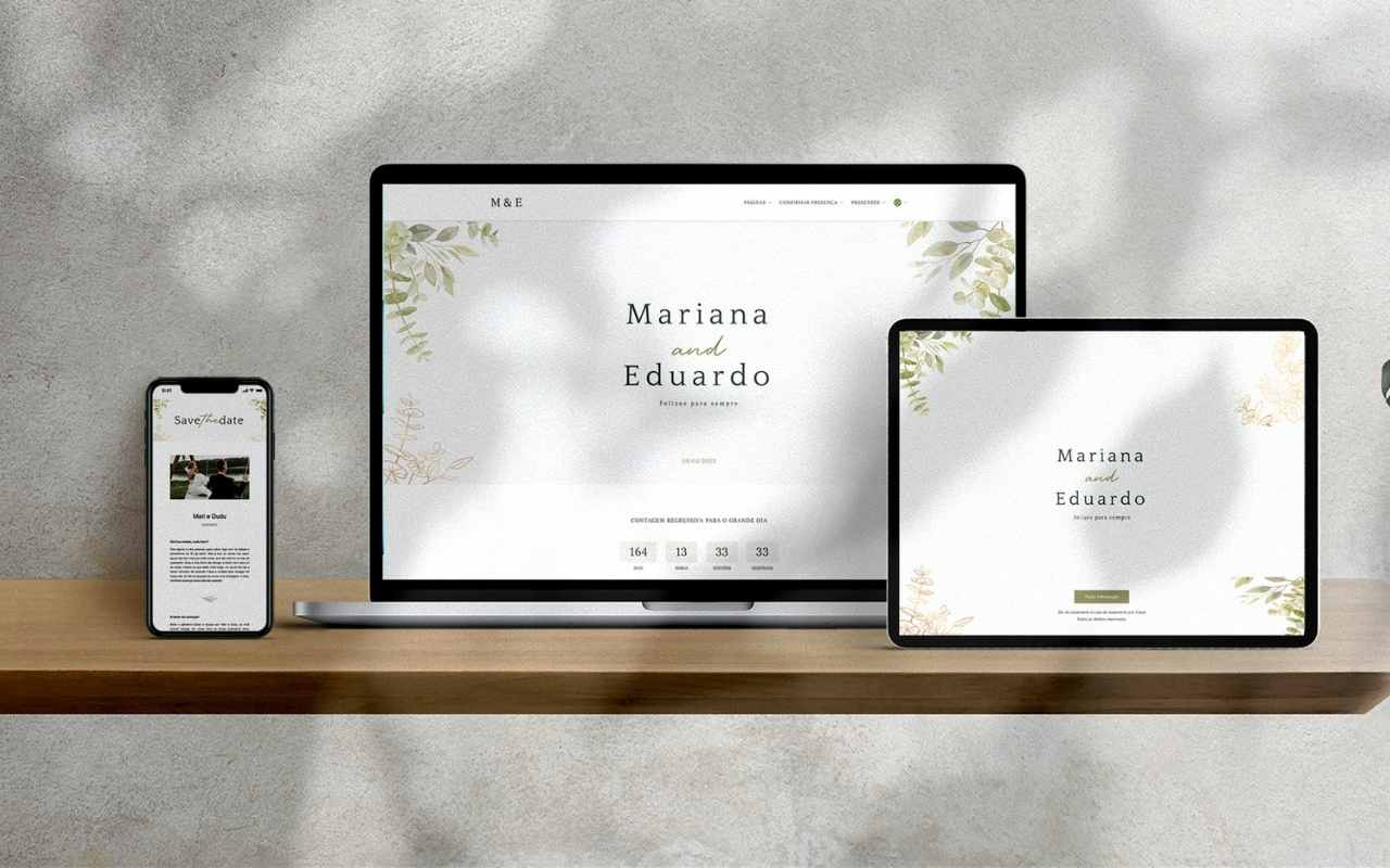 computador tablet e celular com site de casamento