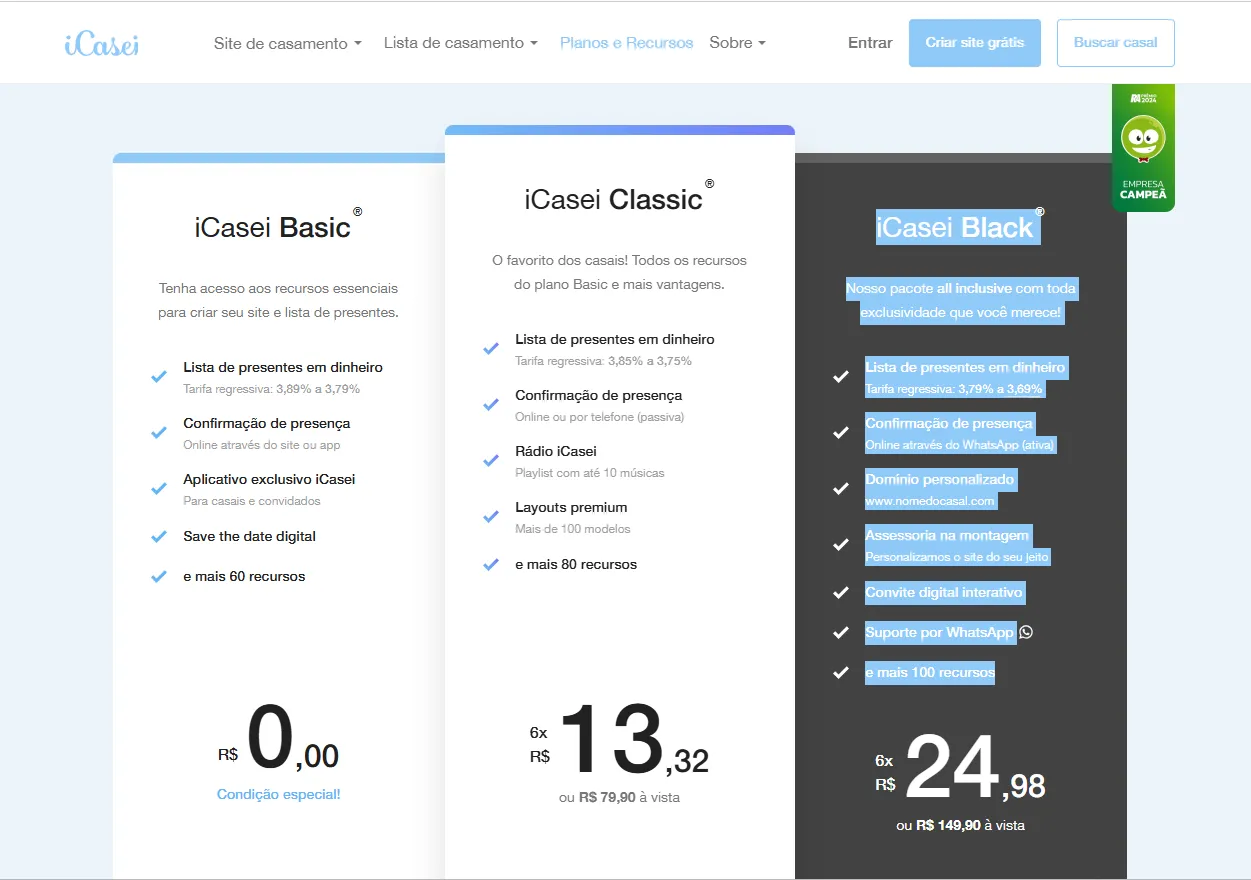 Comparativo dos planos do icasei